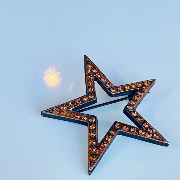 Don-Lin Jewelry - Vintage Signed Don-Lin Large Sparkling Amber Crystal Star Brooch Pin